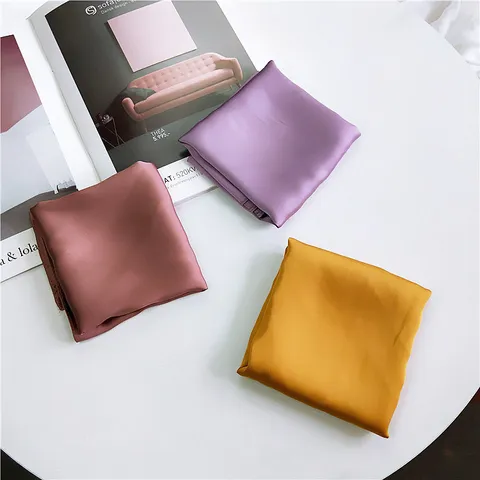 Women Fashion Solid Color Square Scarf Satin Silk Feel Neckerchief Elegant Hair Band Chic Commuter Head Wrap Scarf