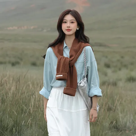 Damen Herbst Koreanisch Süß Einfarbig Knitted Cross Schal Mode Lässig Vielseitig Warm Schal Cape