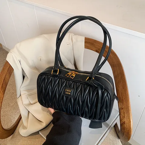 Retro PU Leather Pleated Pillow Bag For Women Casual Solid Color Large Capacity Shoulder Underarm Bag Fashion Handbag