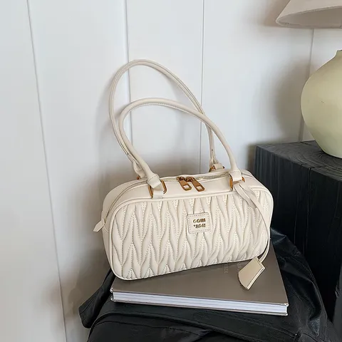 Retro PU Leather Pleated Pillow Bag For Women Casual Solid Color Large Capacity Shoulder Underarm Bag Fashion Handbag