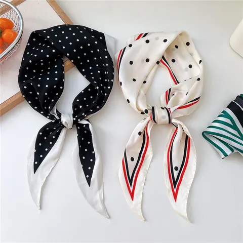 Women Fashion Polka Dot Polyester Scarf Geometric Printed Hair Band Versatile Neck Scarf Casual Daily Decorative Accessories