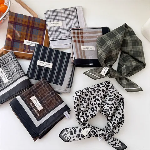 Women's Vintage Cotton Square Scarf Soft Breathable Floral Polka Dot Plaid Leopard Bandana Casual Daily Neck Scarf