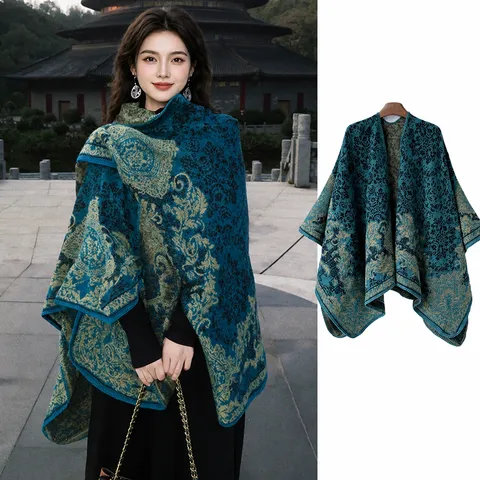 Women's Vintage Ethnic Paisley Jacquard Thickened Shawl Wrap Warm Winter Travel Cape Scarf