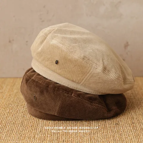 Boina de Corduroy para Mujer Vintage Color Sólido Sombrero de Pintor Otoño Invierno Cálido Casual Chic Boinas Accesorios de Moda Femenina