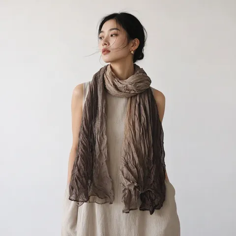 Damen Mode Plissierter Gradient Schal Leichter Polyesterseide Shawl Wüstentuch Casual Halstuch Wrap
