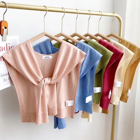 Solid Color Knitted Small Shawl Women Summer Outer Wear Air-Conditioned Room Shoulder Drape Spring Autumn Fashion Scarf