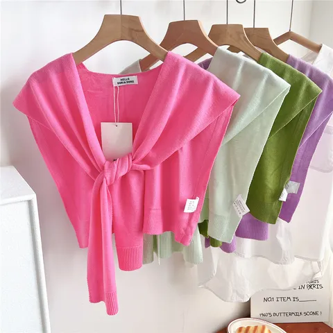 Solid Color Knitted Small Shawl Women Summer Outer Wear Air-Conditioned Room Shoulder Drape Spring Autumn Fashion Scarf
