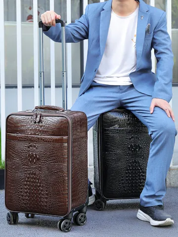 Valigia con Telaio in Alluminio per Uomini d'Affari Motivo Coccodrillo Vera Pelle Bagaglio da Viaggio Ruota Universale Valigia con Password