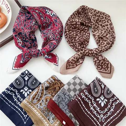 Women's Fashion Printed Square Scarf Polyester Silk Feel Neck Scarf Elegant Floral Leopard Head Scarf For Women