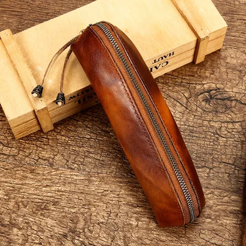 Astuccio in Vera Pelle Vintage Custodia per Occhiali in Morbida Pelle Borsa per Cancelleria Borsa di Archiviazione