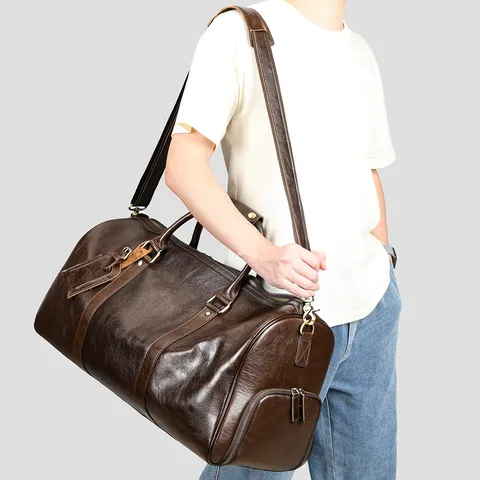 Retro Echt Leder Reistas Grote Capaciteit Duffel Bag Met Schoenvak Rundleer Bagagetas Voor Mannen