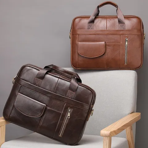 Hommes Cuir Véritable Affaires Mallette Vintage Cuir Vachette Sac Ordinateur Imperméable Navettage Bandoulière