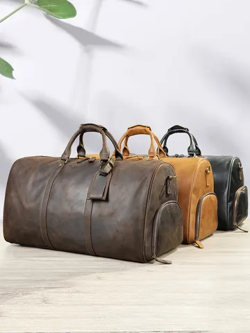 Men's Genuine Leather Travel Bag Large Capacity Vintage Duffel Bag Luggage Bag With Shoe Compartment Top Layer Cowhide