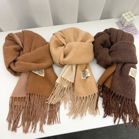 Womens Winter Warm Cashmere Feel Scarf Double Sided Solid Color Tassels Soft Long Shawl Fashion Casual Neck Scarf