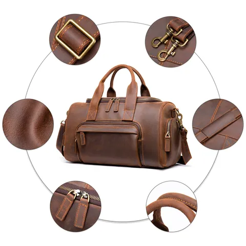 Hombres Vintage Cuero Auténtico Bolsa de Viaje Gran Capacidad Business Duffel Bolsa Bolso Impermeable Hombro Equipaje Bolsa