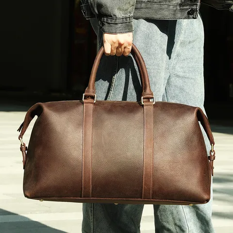 Vintage Echt Leder Reistas Grote Capaciteit Koeienhuid Duffel Bag Mannen Retro Bagage Handtas Schoudertas