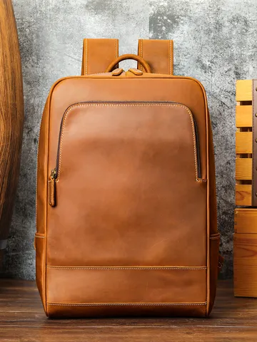 Zaino Vintage in Vera Pelle da Uomo Grande Capacità Viaggio di Lavoro Porta PC Borsa Casual in Pelle