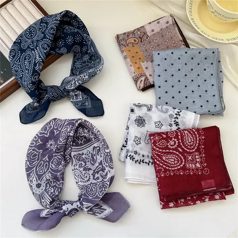 Vintage Paisley And Polkadot Print Polyester Small Square Scarf For Women Fashion Daily Neck Decor Scarf
