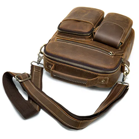 Bolso Bandolera de Cuero Genuino para Hombre Vintage Piel de Vachette Bolso Crossbody Negocios Casual Gran Capacidad