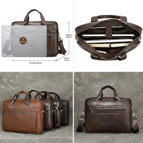 Uomini Vera Pelle Valigetta da Lavoro Primo Strato Pelle Borsa per Laptop Vintage Grande Capacità Borsa a Tracolla