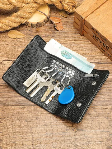 Top Layer Cowhide Leather Key Case Multifunctional Wallet Men Business Minimalist Zipper Coin Purse Key Holder