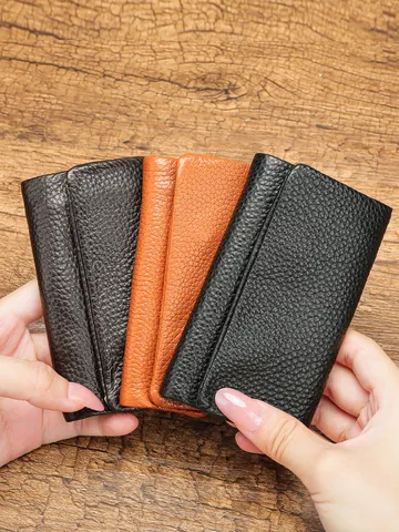 Top Layer Cowhide Leather Key Case Multifunctional Wallet Men Business Minimalist Zipper Coin Purse Key Holder