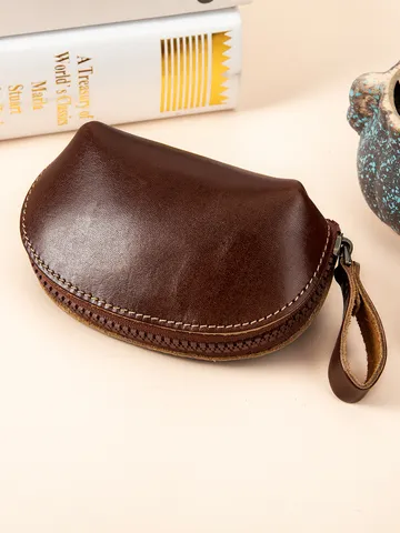 Mini Portamonete in Vera Pelle Carino Forma di Conchiglia Piccolo Portafoglio Cerniera Pochette per Chiavi Portacarte Ciondolo Borsa Moda