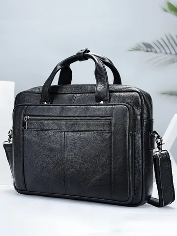 Cartable en Cuir Véritable pour Hommes Vintage Affaires Sac pour Ordinateur Portable Grande Capacité Sac à Main Décontracté