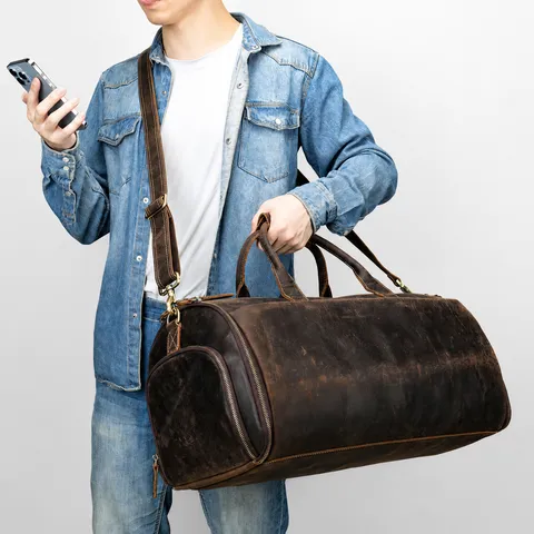 Borsa da Viaggio in Vera Pelle da Uomo Grande Capacità Pelle Bovina Bagaglio d'Affari Impermeabile Retro Duffle Bag Borsa a Mano