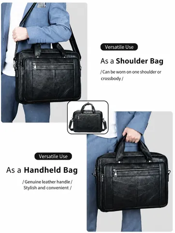 Cartable en Cuir Véritable pour Hommes Vintage Affaires Sac pour Ordinateur Portable Grande Capacité Sac à Main Décontracté