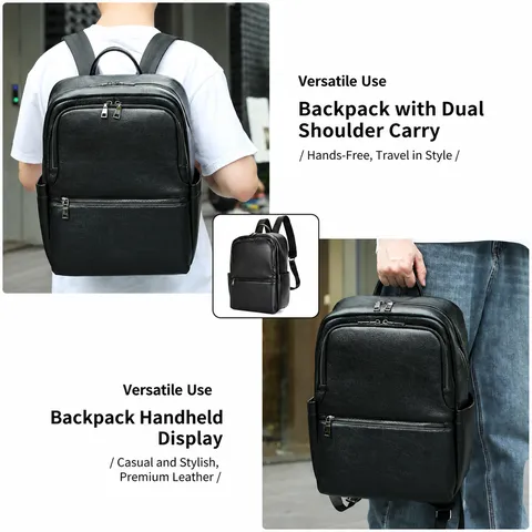 Zaino in Vera Pelle da Uomo Business Casual Borsa per Laptop Grande Capacità Zaino da Viaggio Lavoro