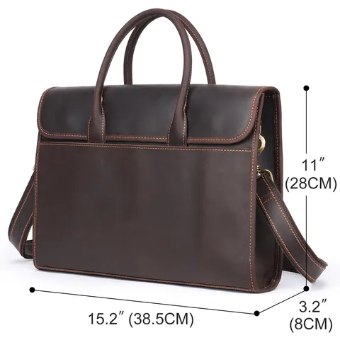 Mens Genuine Leather Briefcase Vintage Crazy Horse Business Laptop Bag Large Capacity Casual Handbag For Commuting