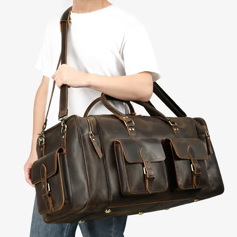 Echt Leder Heren Reistas Grote Capaciteit Retro Duffel Bag Zakelijke Bagage Handtas Waterdichte Weekender Tas
