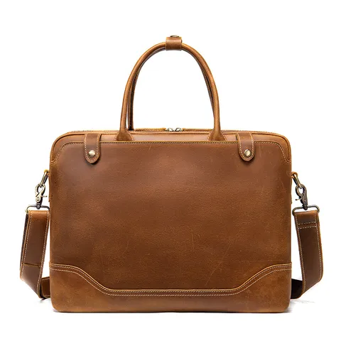 Heren Vintage Crazy Horse Leren Aktetas Zakelijke Laptop Tas Waterdichte Koeienhuid Schoudertas