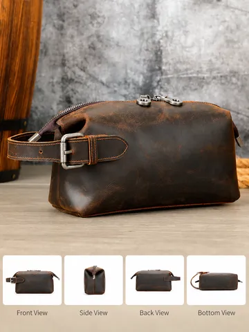 Sac Pochette en Véritable Cuir pour Homme Vintage Première Couche Cuir de Vachette Grande Capacité Sac à Main Business Casual