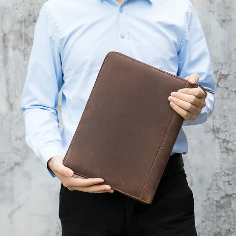 Étui pour Tablette en Cuir Véritable Vintage pour Hommes en Cuir de Vachette Sac de Protection iPad d'Affaires Pochette