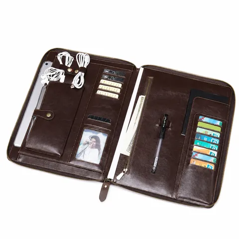 Étui pour Tablette en Cuir Véritable Vintage pour Hommes en Cuir de Vachette Sac de Protection iPad d'Affaires Pochette