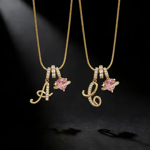 Roestvrij Staal Slangenketting Halsketting Koper Zirkonia Letter Hart Planeet Hanger Mode Sieraden Voor Vrouwen
