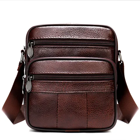 Borsa a Tracolla in Vera Pelle da Uomo Vintage Affari Casual Borsa a Spalla Pelle Bovina Tasche Multiple Messenger Bag
