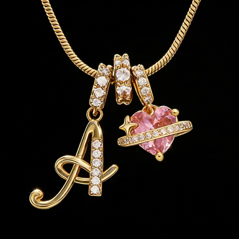 Roestvrij Staal Slangenketting Halsketting Koper Zirkonia Letter Hart Planeet Hanger Mode Sieraden Voor Vrouwen