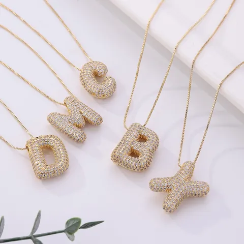 Mode Hip Hop Kupfer Zirkonia Anfangsbuchstabe Anhänger Halskette Minimalistisch Klobiger Buchstabe Charme Kragen Halskette Für Damen Schmuck