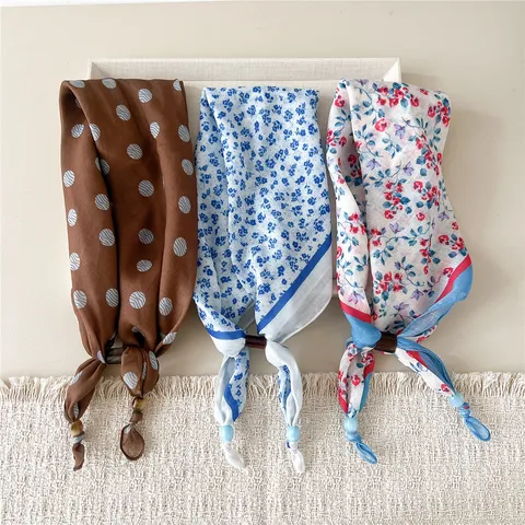 Women Cotton Linen Small Square Scarf Retro Paisley Floral Neck Scarf With Beads Fashion Neckwear Accessories