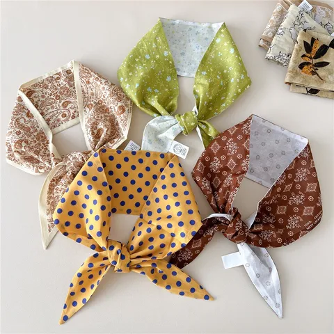 Cotton Small Scarf Women Printed Polka Dot Paisley Floral Scarf Fashion Neck Scarf Handbag Ribbon Hair Band