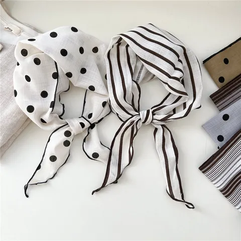 Femmes Mode Coton Foulard Triangle Pois Rayures Foulard Tête Cou Quotidien Bandeau Décoratif
