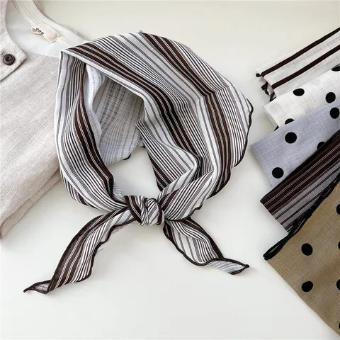 Femmes Mode Coton Foulard Triangle Pois Rayures Foulard Tête Cou Quotidien Bandeau Décoratif