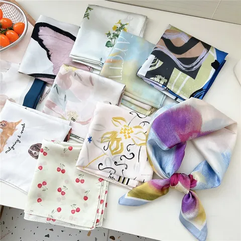 Women's Fashion Square Scarf Pearl Cotton Printed Neck Scarf Lightweight Soft Neckerchief Daily Commute Accessories