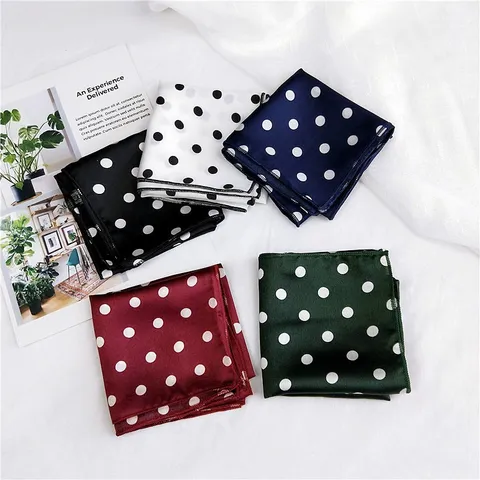 Women's Satin Square Scarf Fashion Geometric Polka Dot Printed Neckerchief Elegant Hair Band Bag Accessory