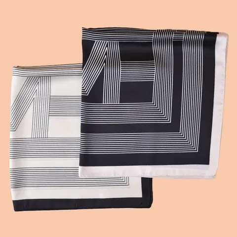 Women Square Scarf Satin Chiffon Geometric Lines Print Lightweight Elegant Fashion Neck Scarf Head Wrap For Daily Commute