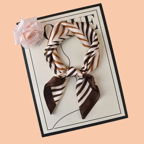 Women Square Scarf Satin Chiffon Geometric Lines Print Lightweight Elegant Fashion Neck Scarf Head Wrap For Daily Commute