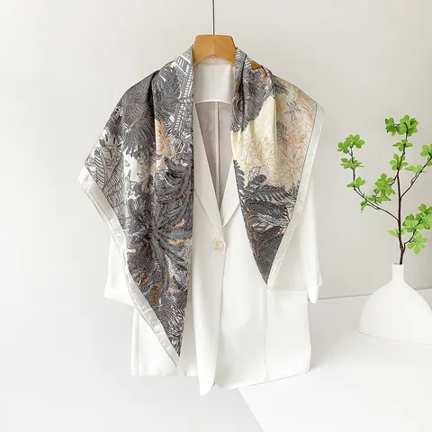 Womens Retro Satin Square Scarf Vintage Floral Geometric Print Silk Feel Scarf Shawl Fashion Accessories